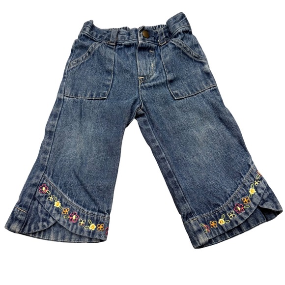 Vintage Faded Glory Baby Girl Jeans 12M – Y2K Embroidered Flowers Wide Leg Denim - Picture 1 of 7